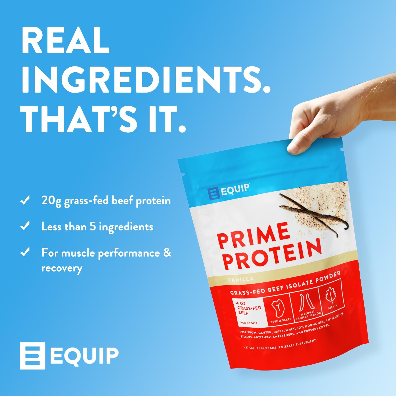 Low Sugar Prime Vanilla Protein Powder 30 Servings Grass Fed Beef Isolate