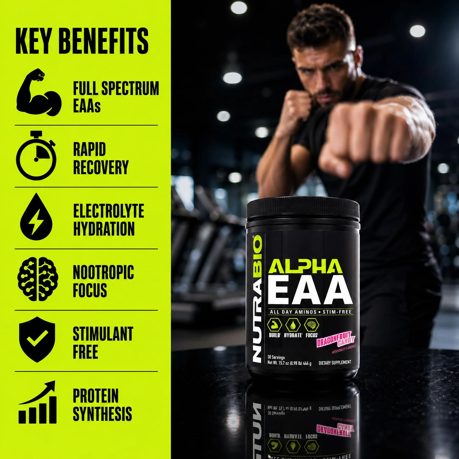 Nutrabio Alpha EAA – All-Day Aminos – Recovery, Energy, Focus, and Hydration Sup