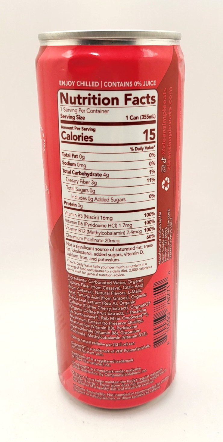 Clean Simple Eats 12 PACK Energy + Focus NORTH POLE PUNCH 12 oz cans x12 Pk
