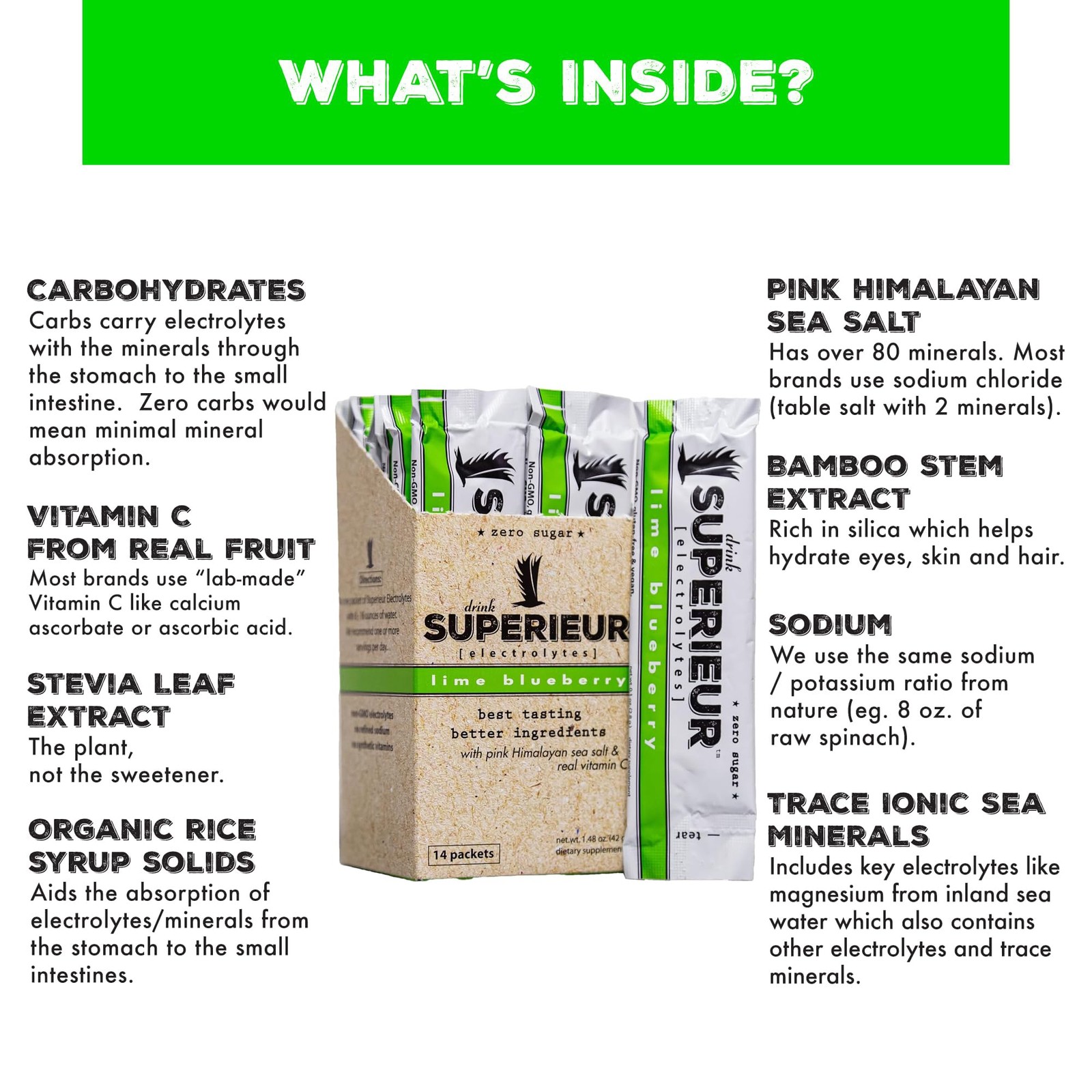 Superieur Electrolyte Powder Packets – Vegan 14 Servings, 14 Servings