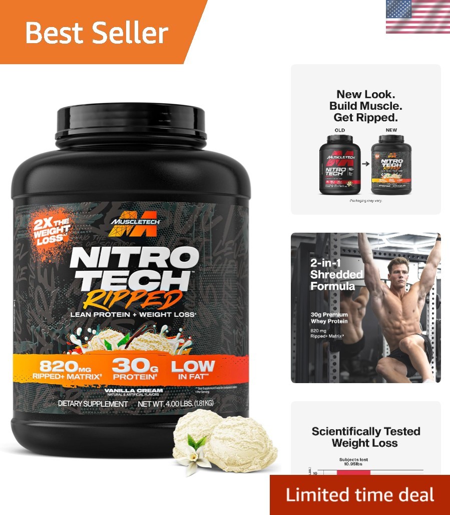 Nitro-Tech Ripped 4LB Whey Protein – Vanilla Cream for Muscle Gain & Metabolism