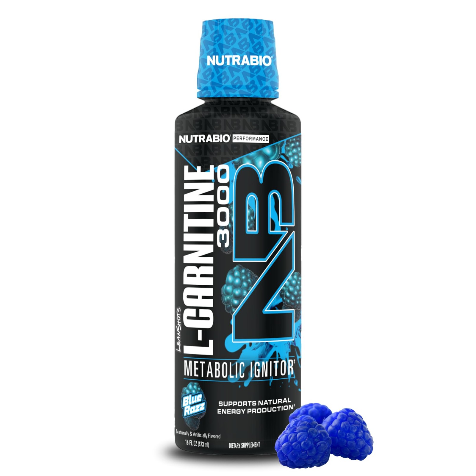 NutraBio – L-Carnitine Liquid Shots – 3000mg, 16 Fl Oz (Pack of 1), Blue