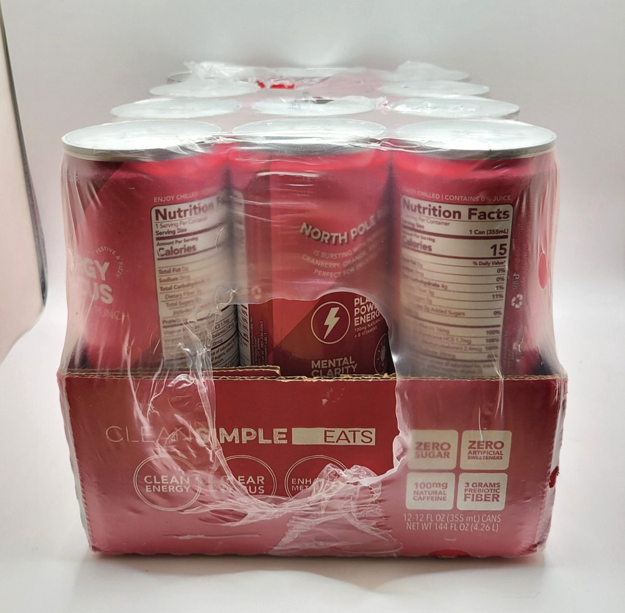 Clean Simple Eats 12 PACK Energy + Focus NORTH POLE PUNCH 12 oz cans x12 Pk