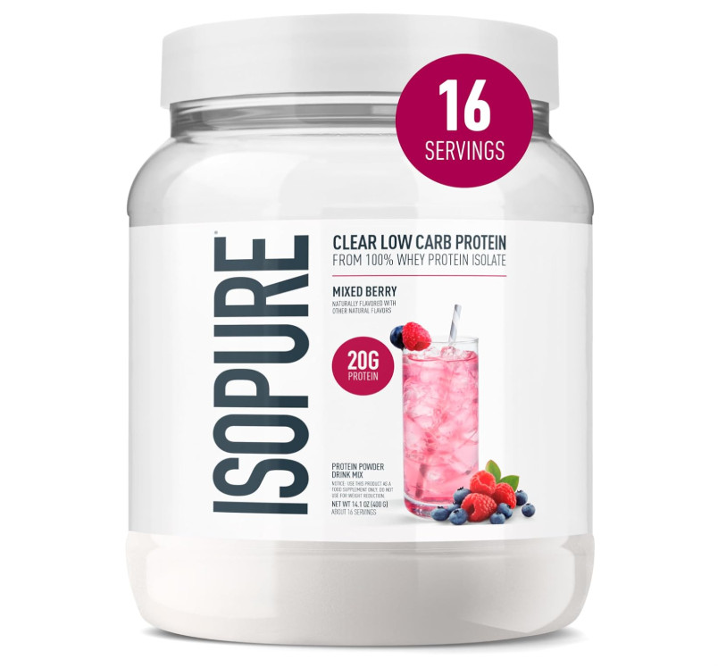 Isopure Clear Whey Isolate Protein Powder, Mixed Berry, 16 Servings