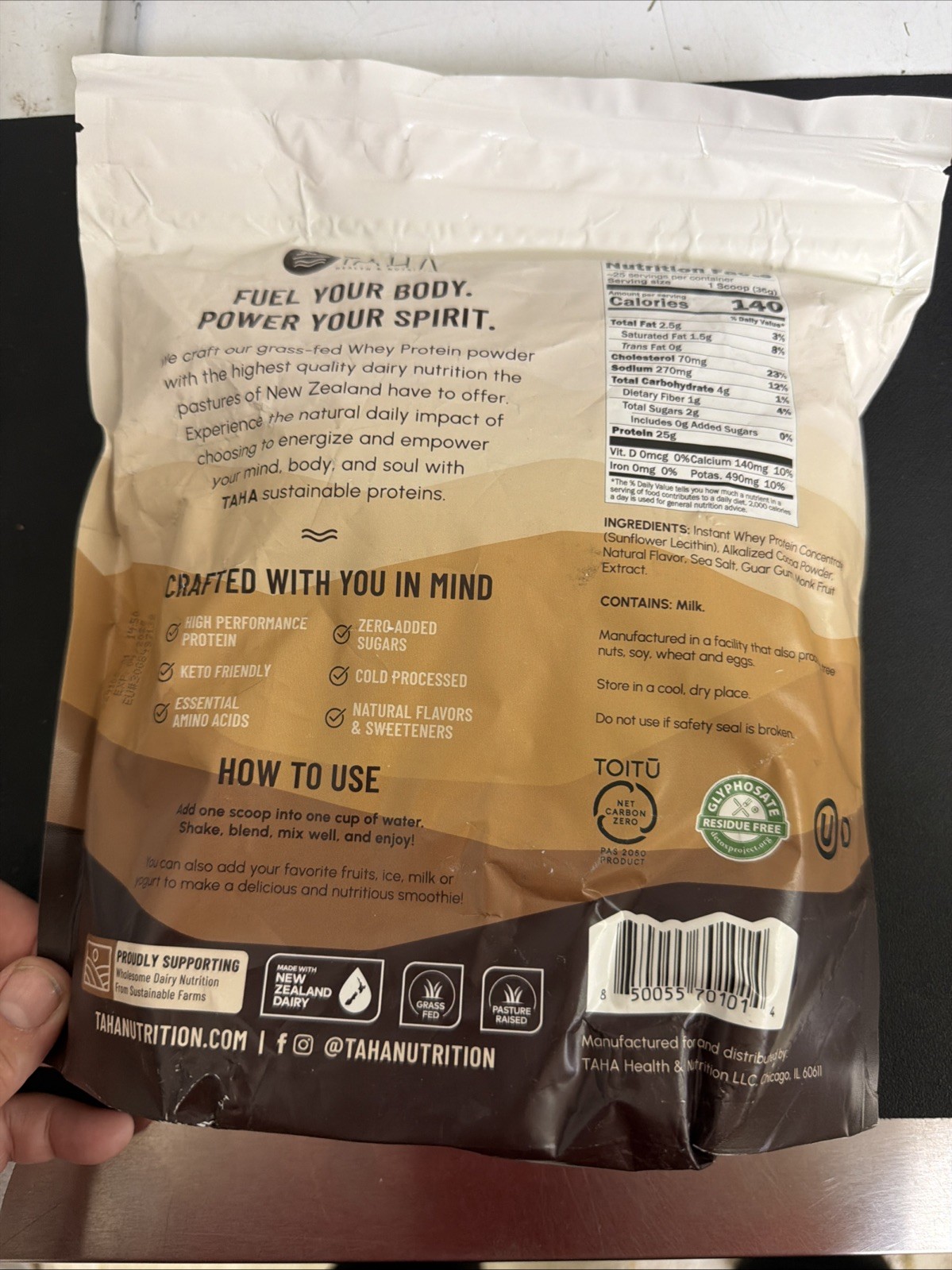 TAHA New Zealand Grass-Fed Whey Protein CHOCOLATE 2 Lb. – NEW – 4/26