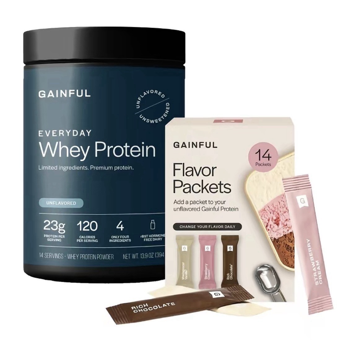 Gainful Everyday Whey Protein Powder & Neopolitan Flavor Variety Pk (14 Packets)