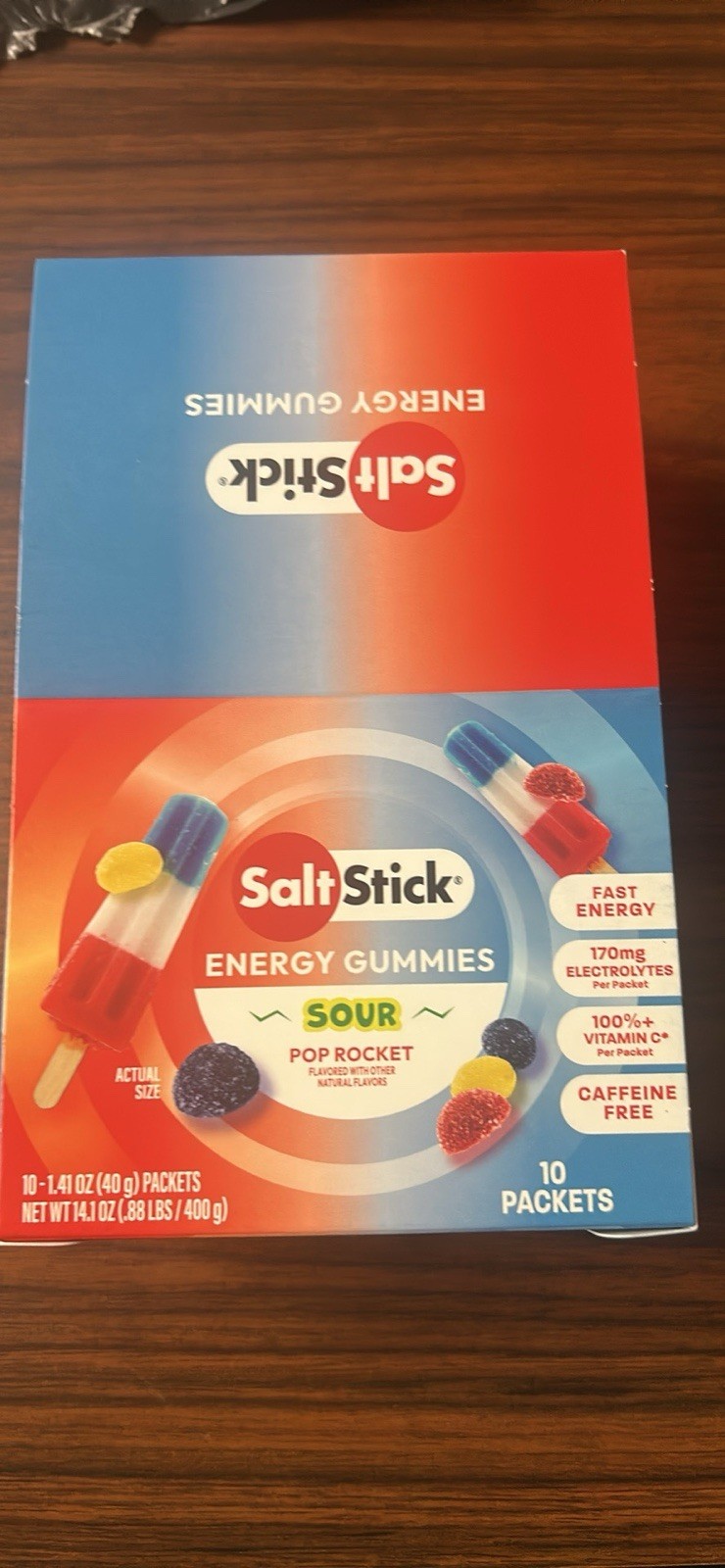 SaltStick Electrolyte Energy Gummies Sour Pop Rocket, Caffeine Free, 10 Packets