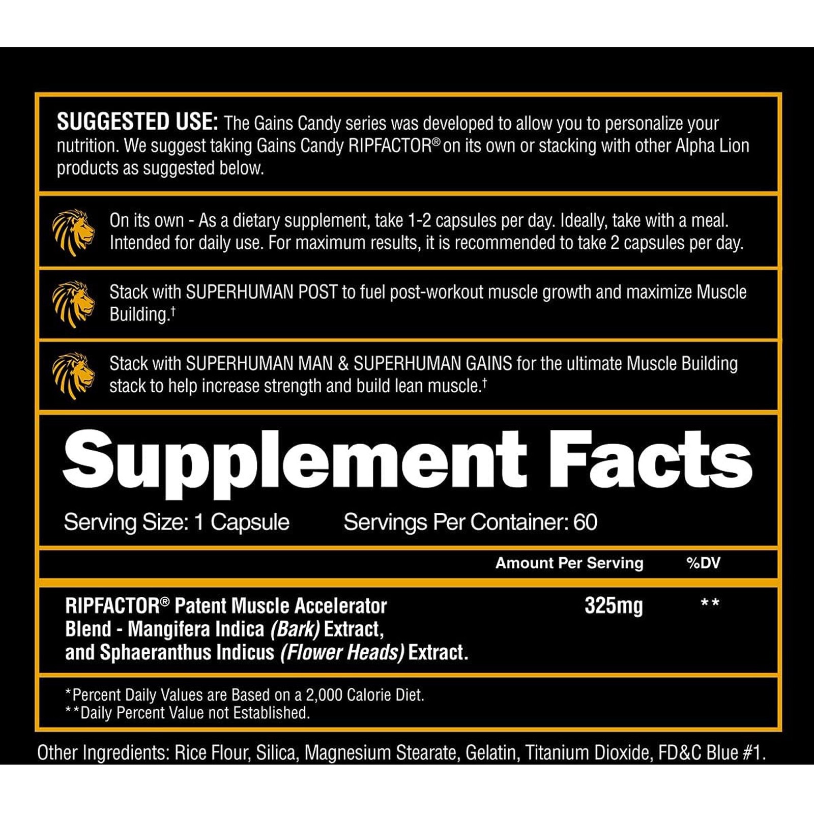 Alpha Lion Gains Candy, Workout Performance & Endurance, 60 Capsules (RipFactor)
