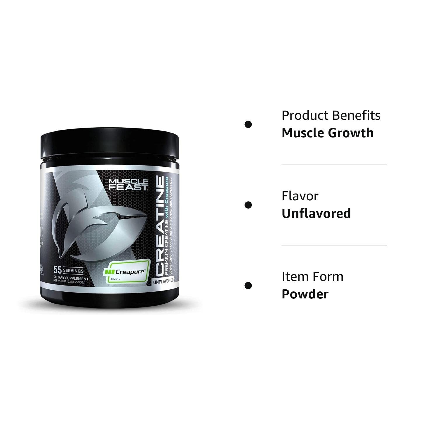 Muscle Feast Creapure Creatine Monohydrate Powder, Vegan Keto Gluten-Free, Unfla
