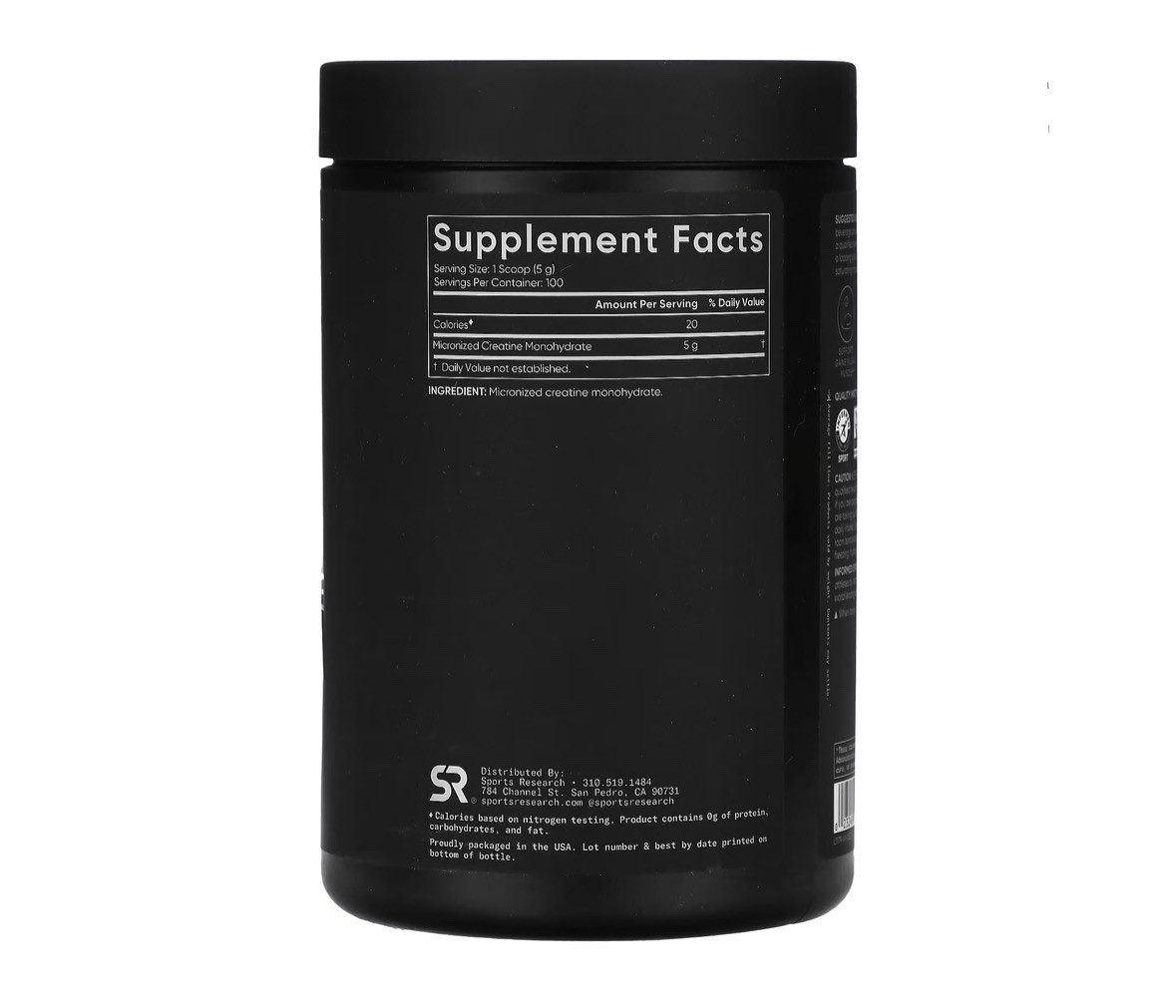 Sports research Creatine Monohydrate Powder. Unflavored, 500g. Sealed, Exp 01/29