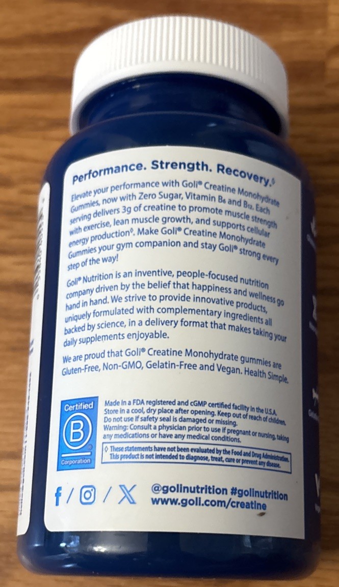 Zero Sugar Creatine Monohydrate Gummies Performance Supplement Support 60Ct