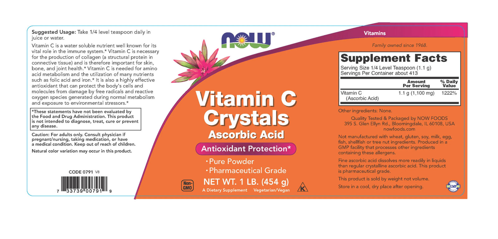 NOW Supplements – Vitamin C Crystals 1 lb (454 g)