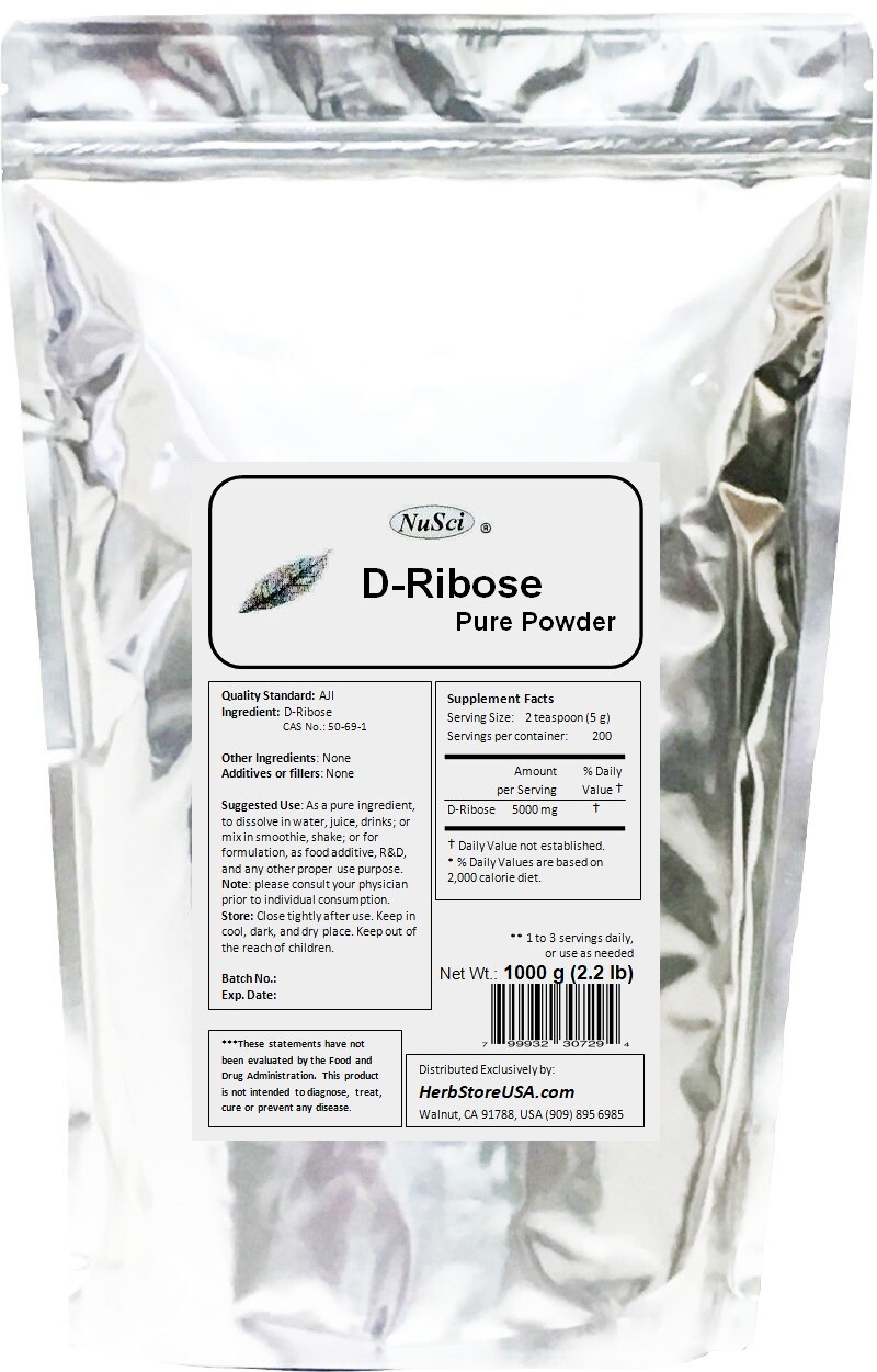 NuSci 100% Pure D-Ribose powder (2.2 lb) 1000g energy