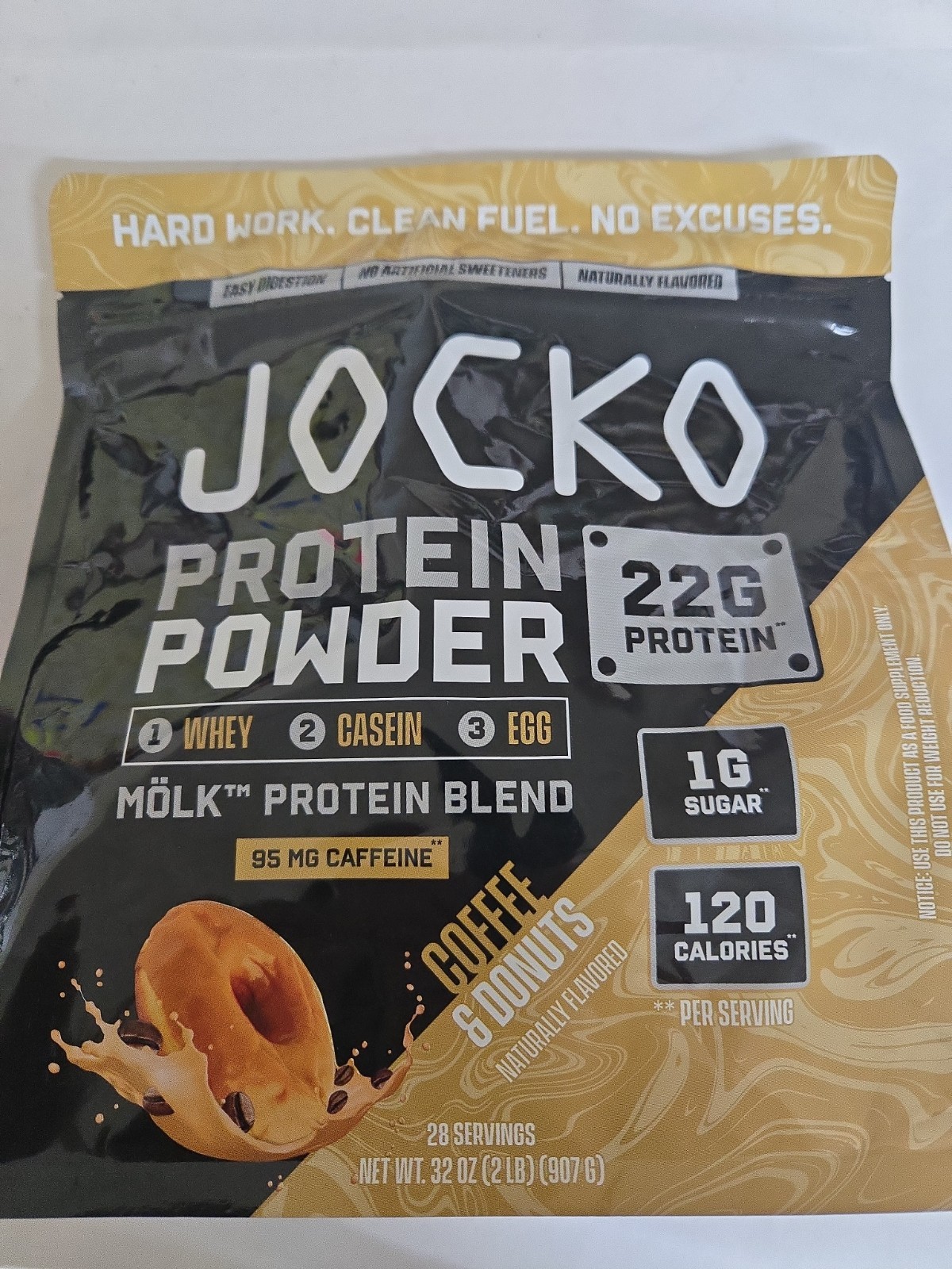 Jocko Protein Powder, 22 Gram Servings, Coffee & Donuts Flavor, 2lbs. Exp. 10/27