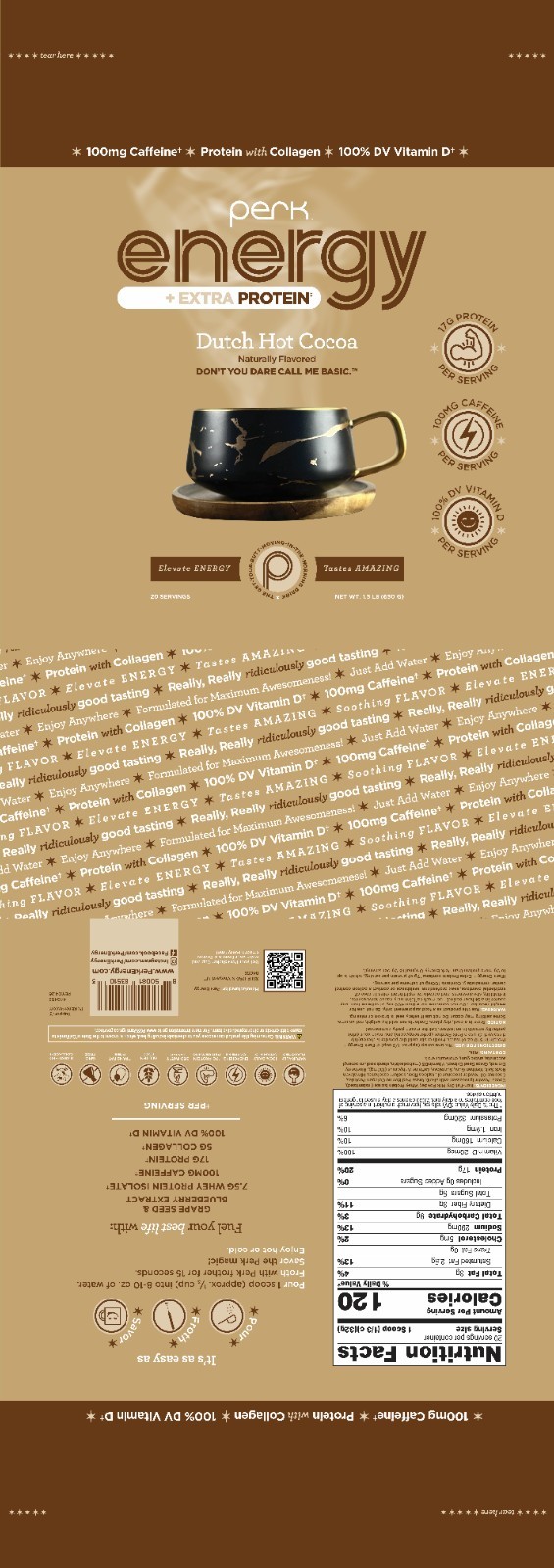Perk Energy + Extra Protein (1.5 LB) Dutch Hot Cocoa, 20 Servings