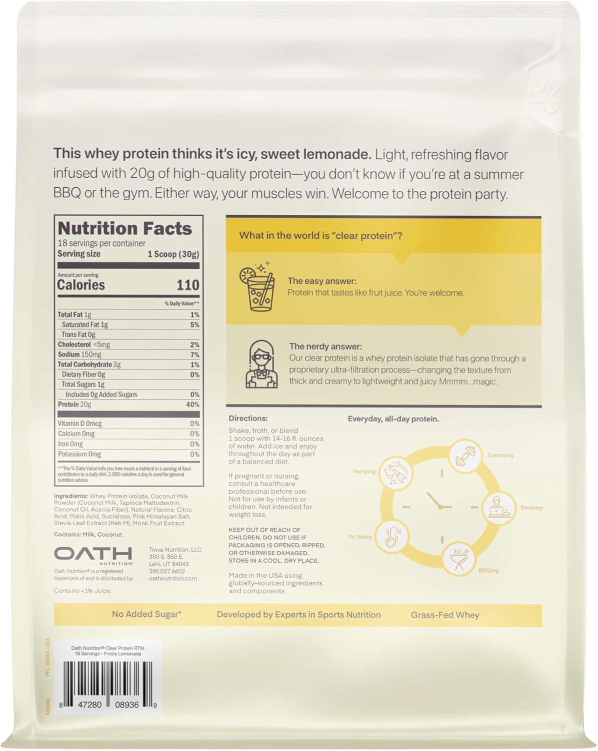 Clear Whey Isolate Protein Powder, Frosty Lemonade, 20G Complete Protein per Ser