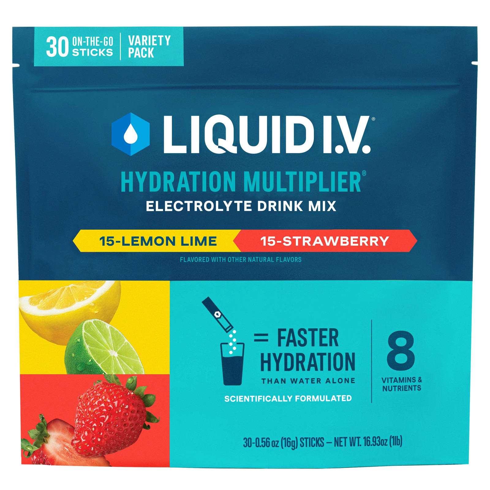 Liquid I.V. Electrolytes Drink Mix, Lemon-Lime & Strawberry, 30 Packets