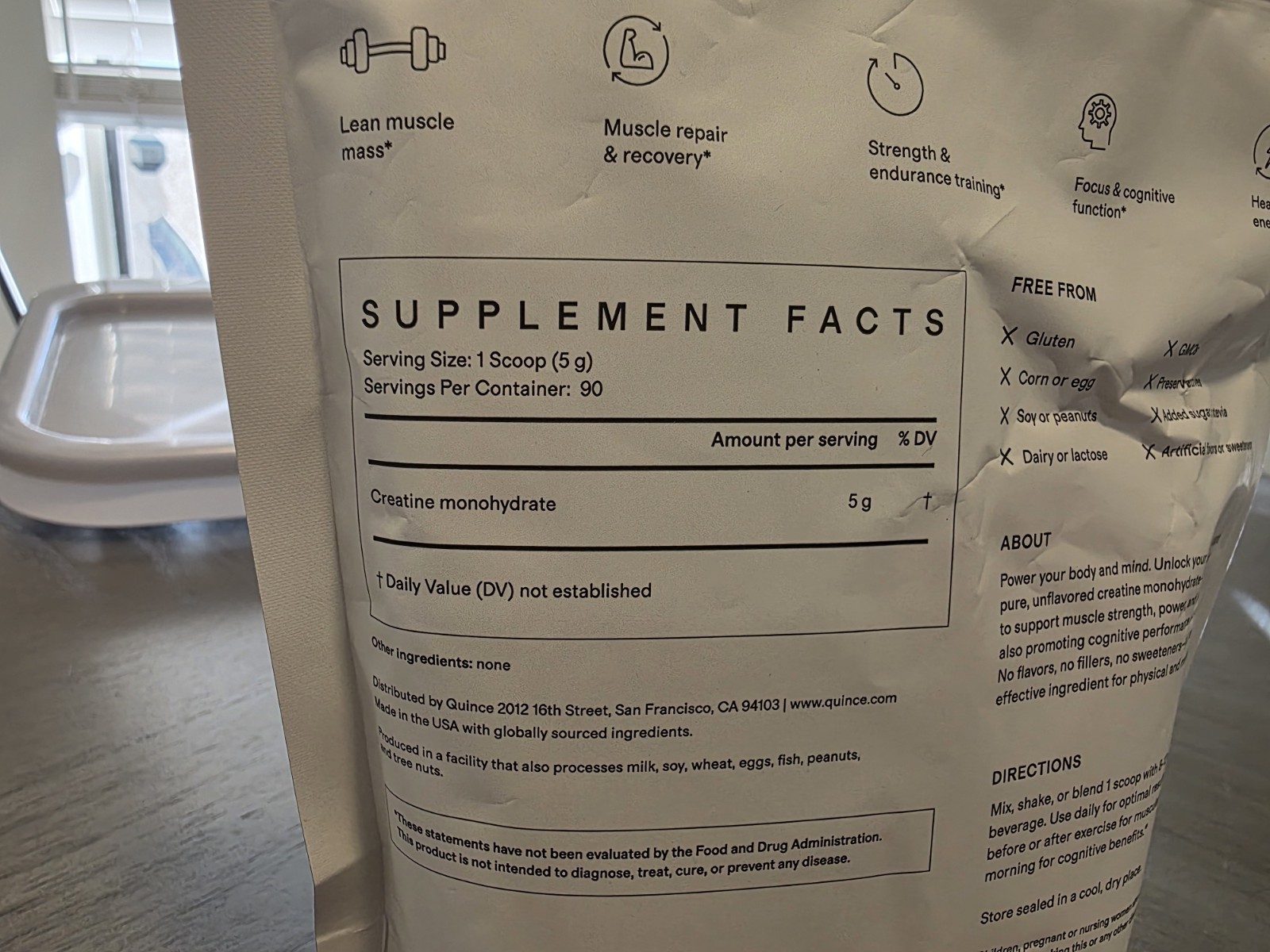 Quince Micronized Creatine Monohydrate Powder Unflavored 90 Servings 15.87oz