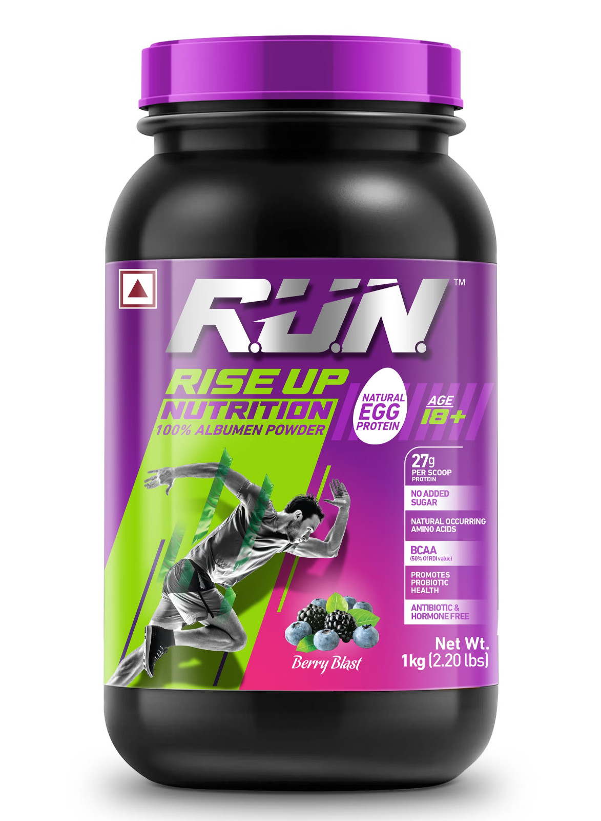 RUN Natural Egg White Protein Powder, 27g Protein, Lactose Free, 2.20 lbs/1 kg