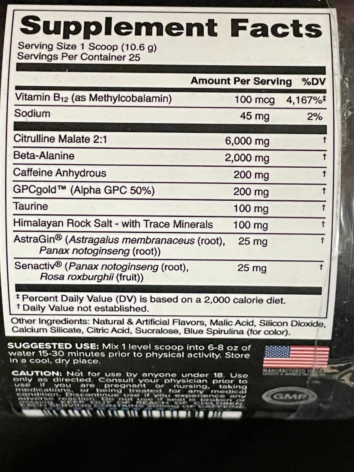 Bucked Up Pre-Workout BLUE RAZ Exp 5/2027 20 Servings