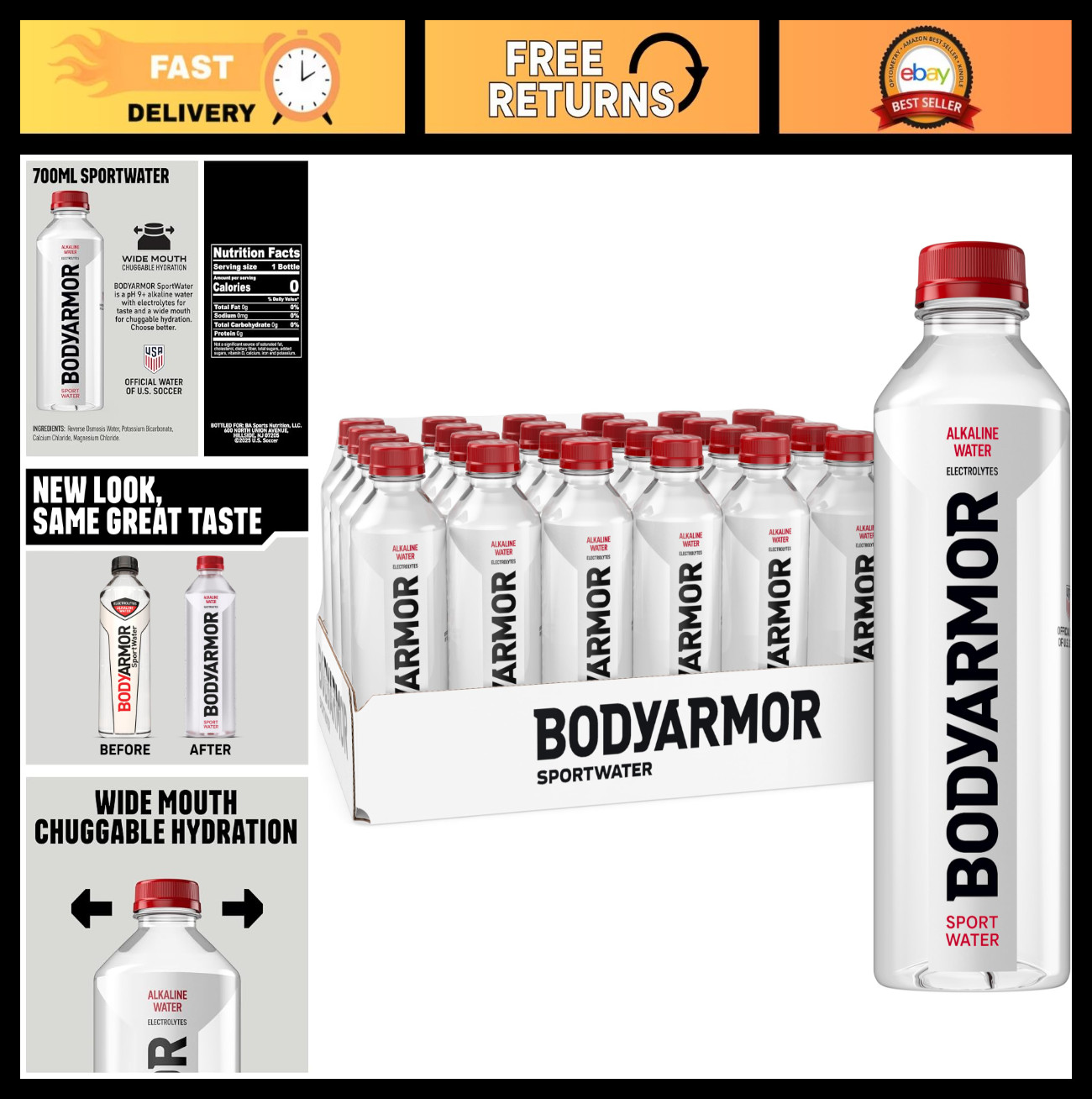 High Alkaline Water pH 9+, Electrolytes, Superior Hydration, 700mL, 24 Pack