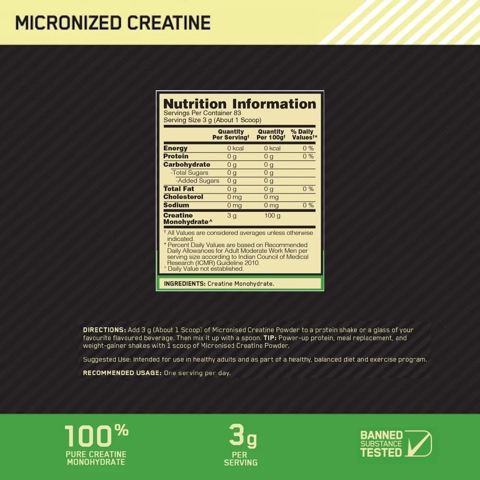 Optimum Nutrition Micronized Creatine Powder 250 gm Performance & Power