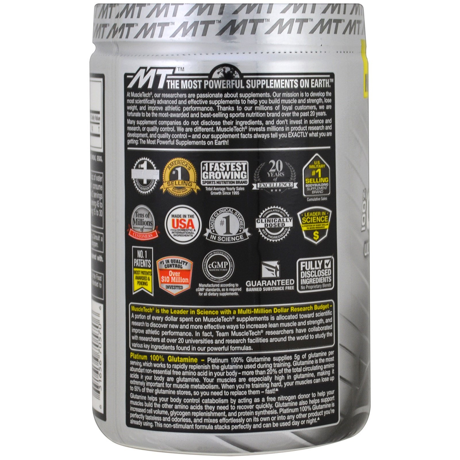 Muscletech Platinum 100 Glutamine 10 65 oz 302 g Banned Substance Free, GMP