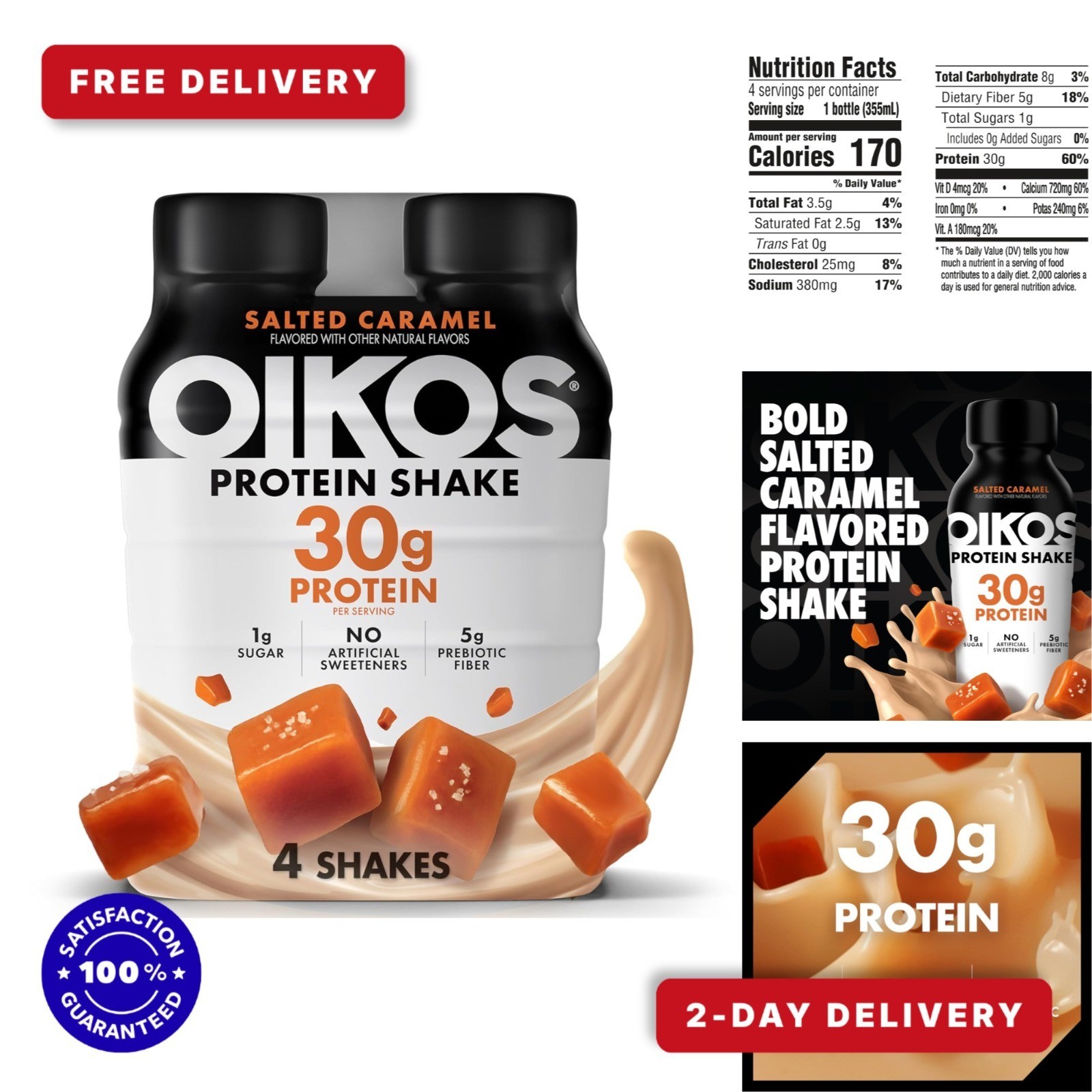 Oikos Protein Shake Salted Caramel 30g Protein 12 fl oz 4 Count