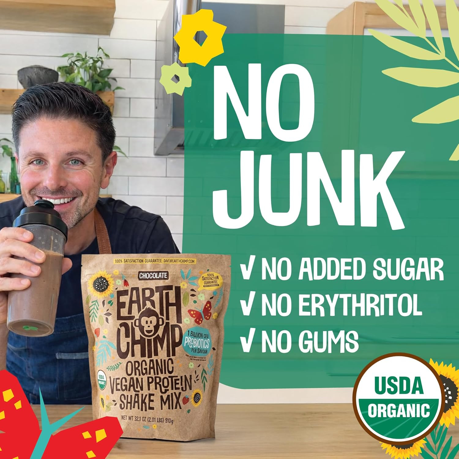 Organic Vegan Protein Powder – with Probiotics – Non GMO, Dairy Free, Non Whey,