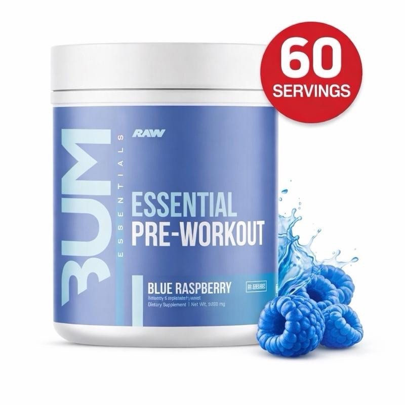 RAW Nutrition CBUM Essential Pre Workout Powder Blue Raspberry 1.78 lbs.EXP 2/27