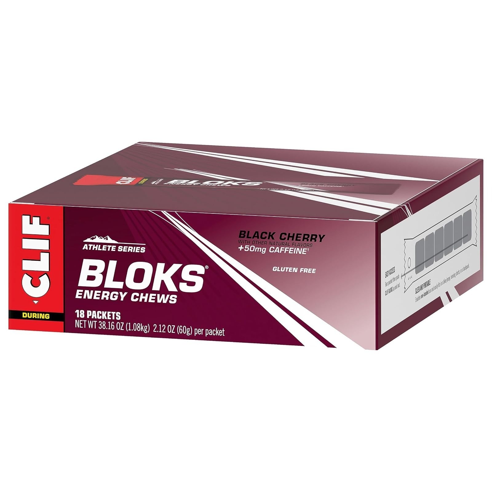 Clif Bloks Energy Chews Black Cherry Flavor 18 Packs with Caffeine