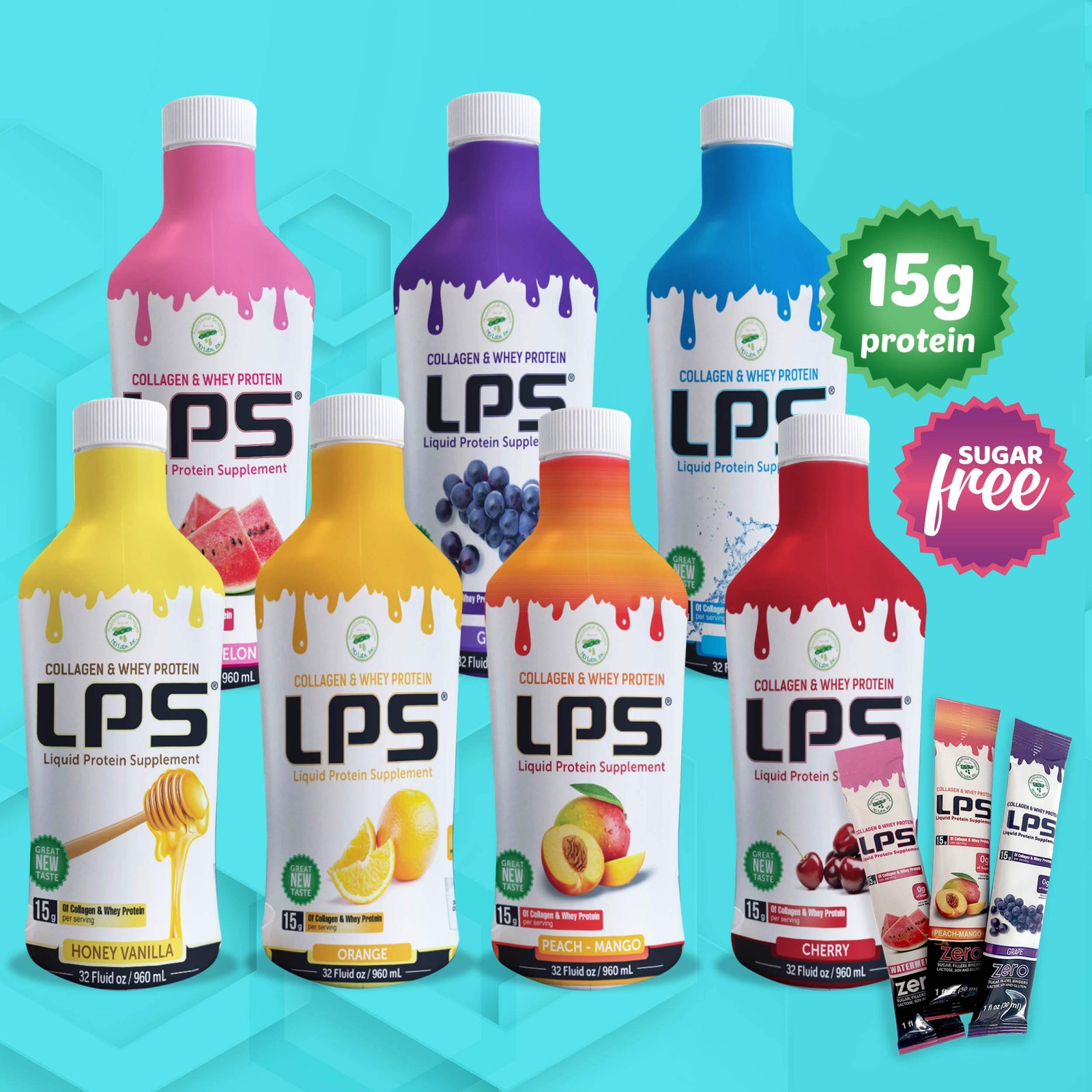 LPS Liquid Collagen & Whey Protein Supplement – Non-GMO Drink, Sugar-Free – P…