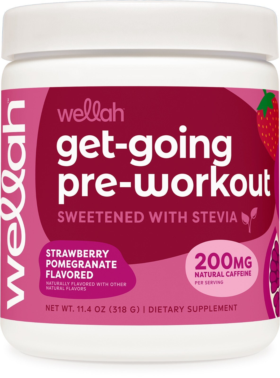 Wellah Get-Going Pre-Workout Drink Mix, Strawberry Pomegranate Flavored