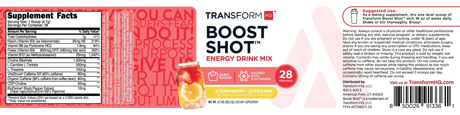 TransformHQ Everyday Boost Shot 28 Servings (Strawberry Lemonade)