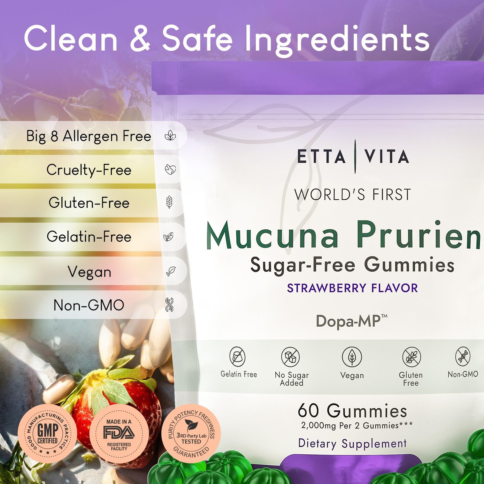 Dopamine Supplement – Sugar-Free Mucuna Pruriens Gummies (2g/serving) Energy …