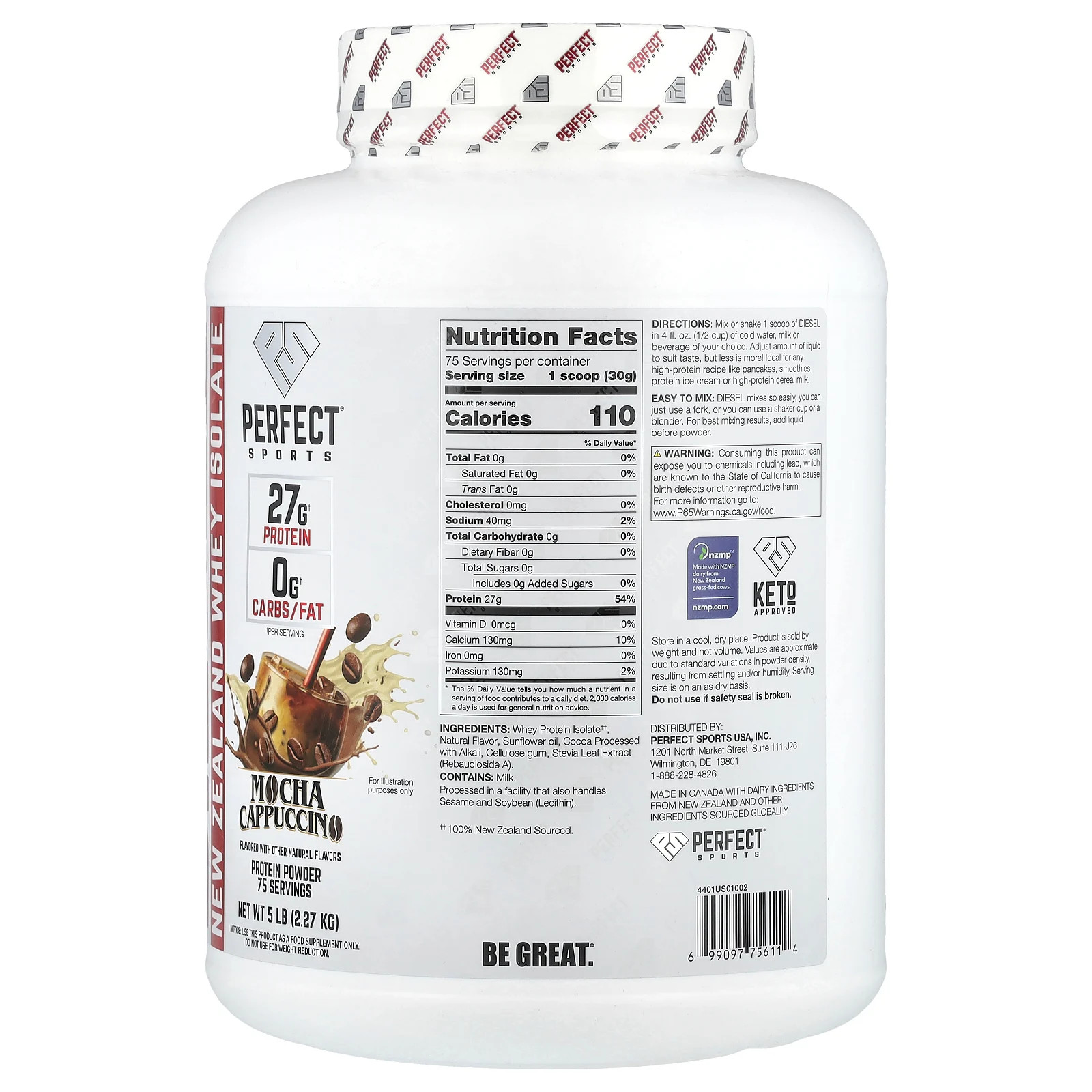Diesel, New Zealand Whey Isolate, Mocha Latte Cappuccino, 5 lbs (2.27 kg)