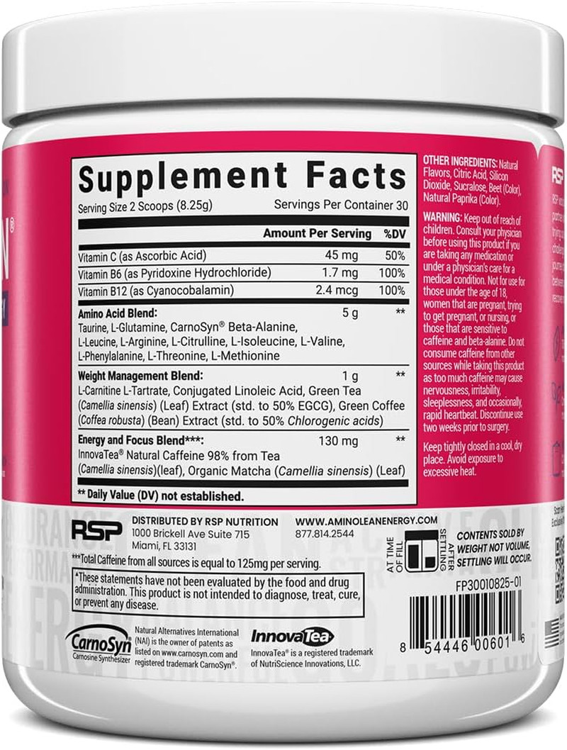 RSP NUTRITION AminoLean Pre Workout Powder, Amino Energy & Weight Management wit