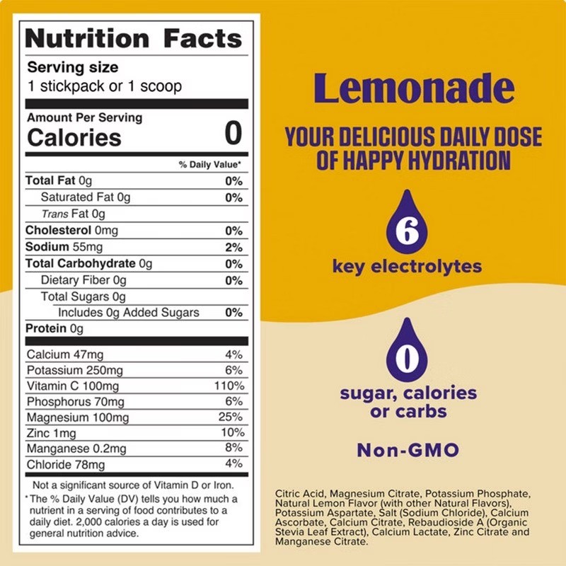 Daily Hydration Electrolyte Stick Packs – Lemonade – 1.8oz/14ct