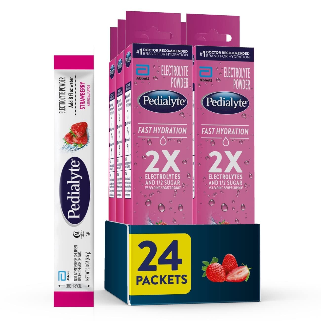 Pedialyte Fast Hydration Electrolyte Powder Packets, Strawberry, 24 Count
