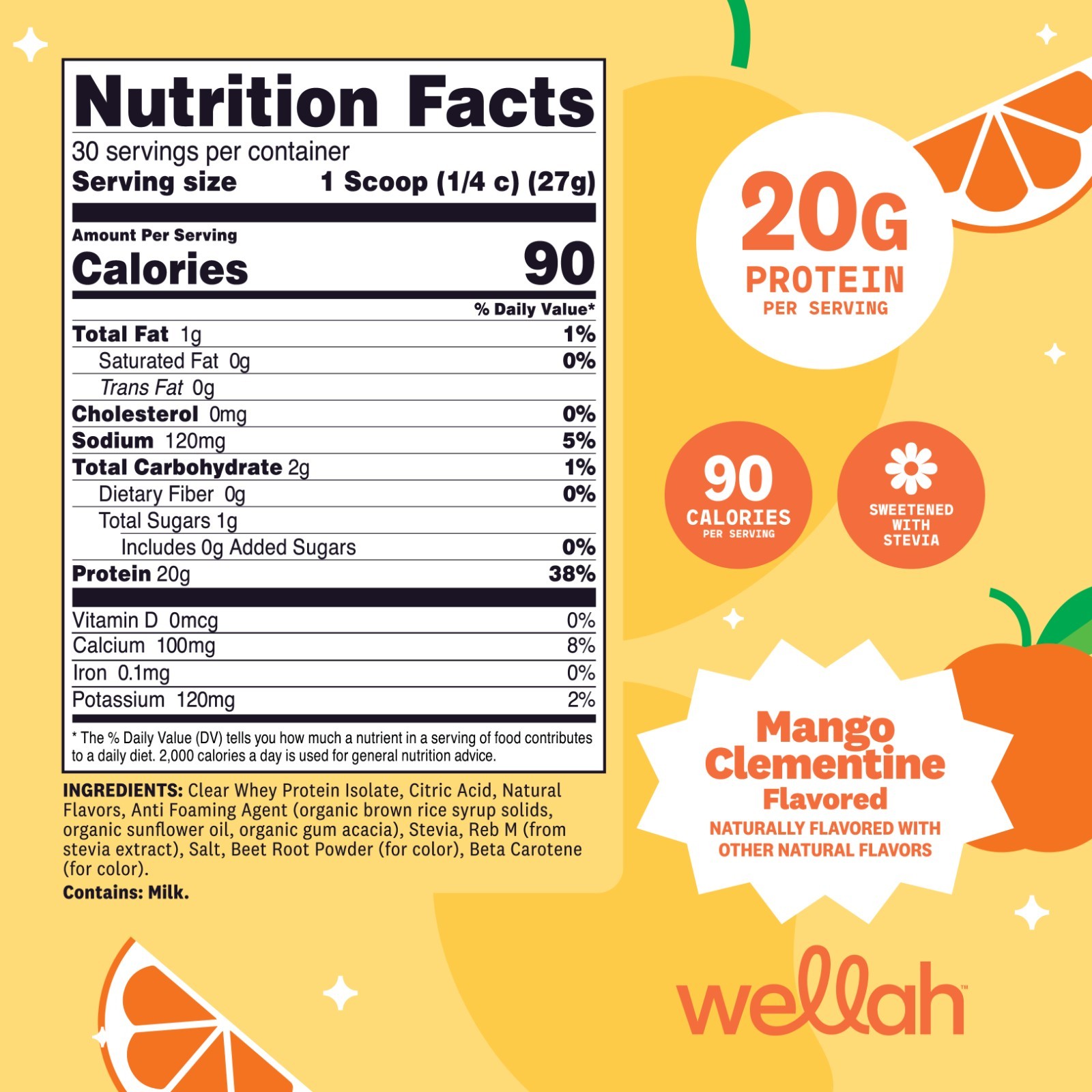 Wellah Clear Whey Protein Isolate Powder (Mango Clementine) 30 Servings