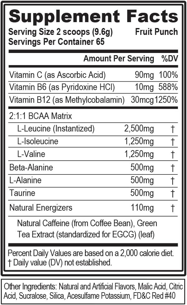 EVL Evlution Nutrition BCAA Energy Amino Acid Pre-Workout Powder – 30 & 65 Srv