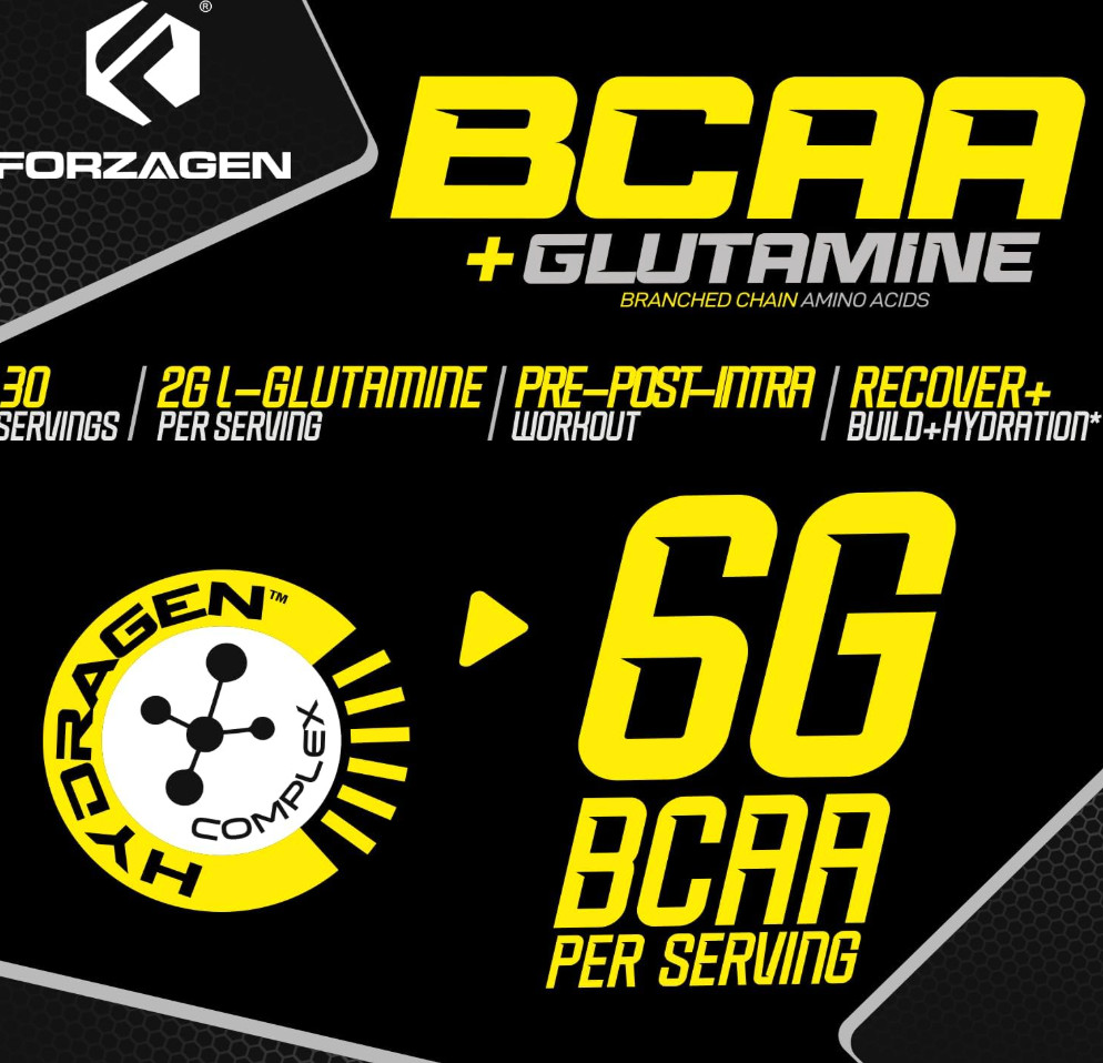 Forzagen BCAA Powder Glutamine 30 Serv Pre Post Workout Raspberry EXP 07/27