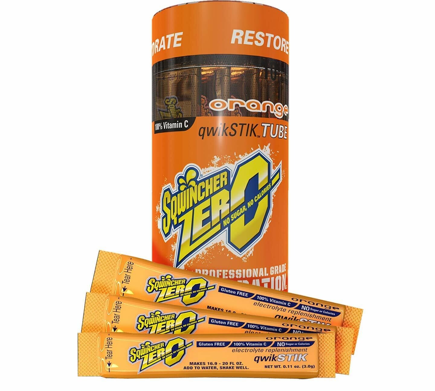 Sqwincher ZERO Sugar Free Electrolyte Powder Beverage ORANGE 20 Qwik Stiks