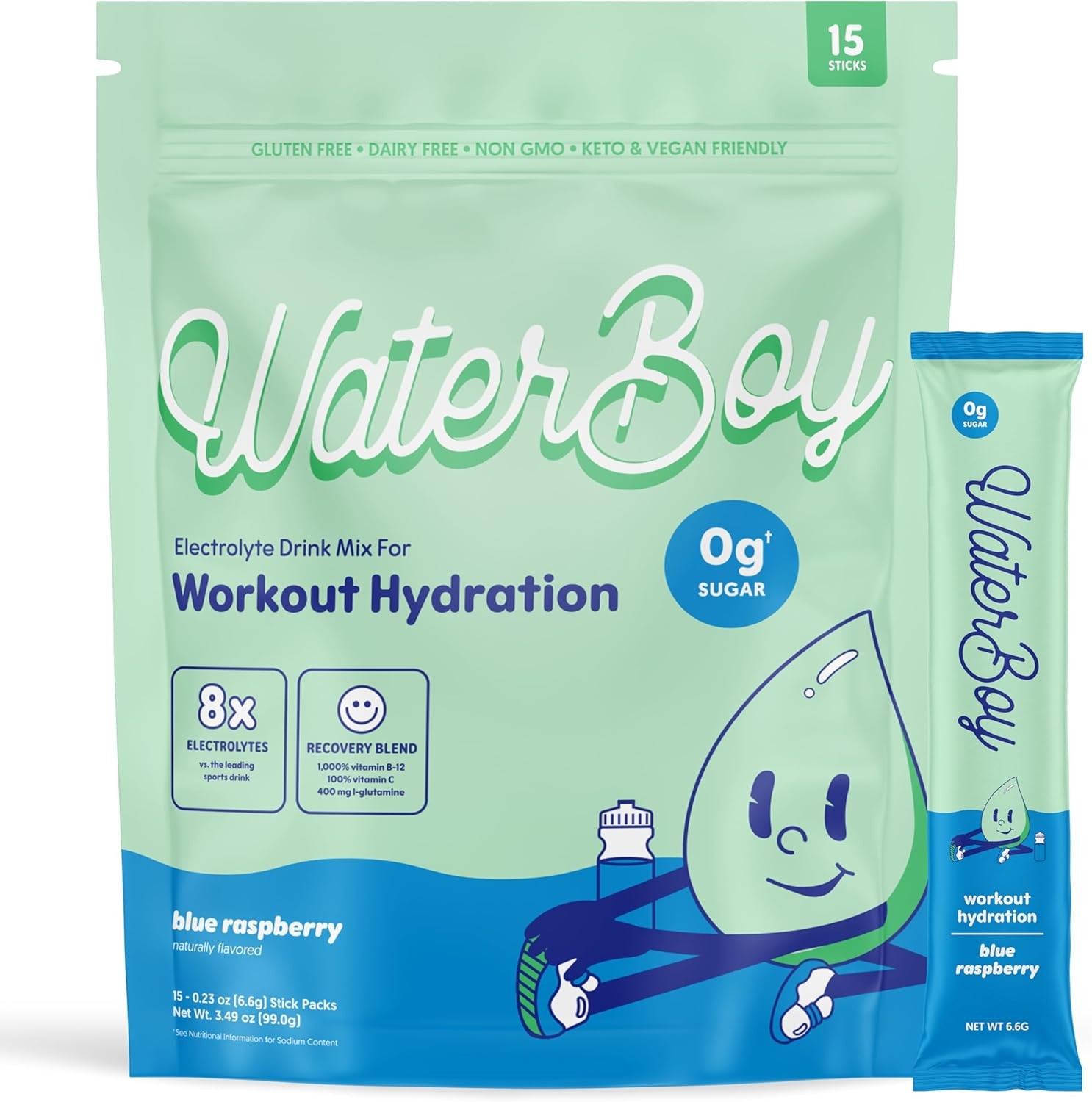 Waterboy Workout Hydration |2,960mg Sugar Free Electrolyte Powder Blue RaspberrY