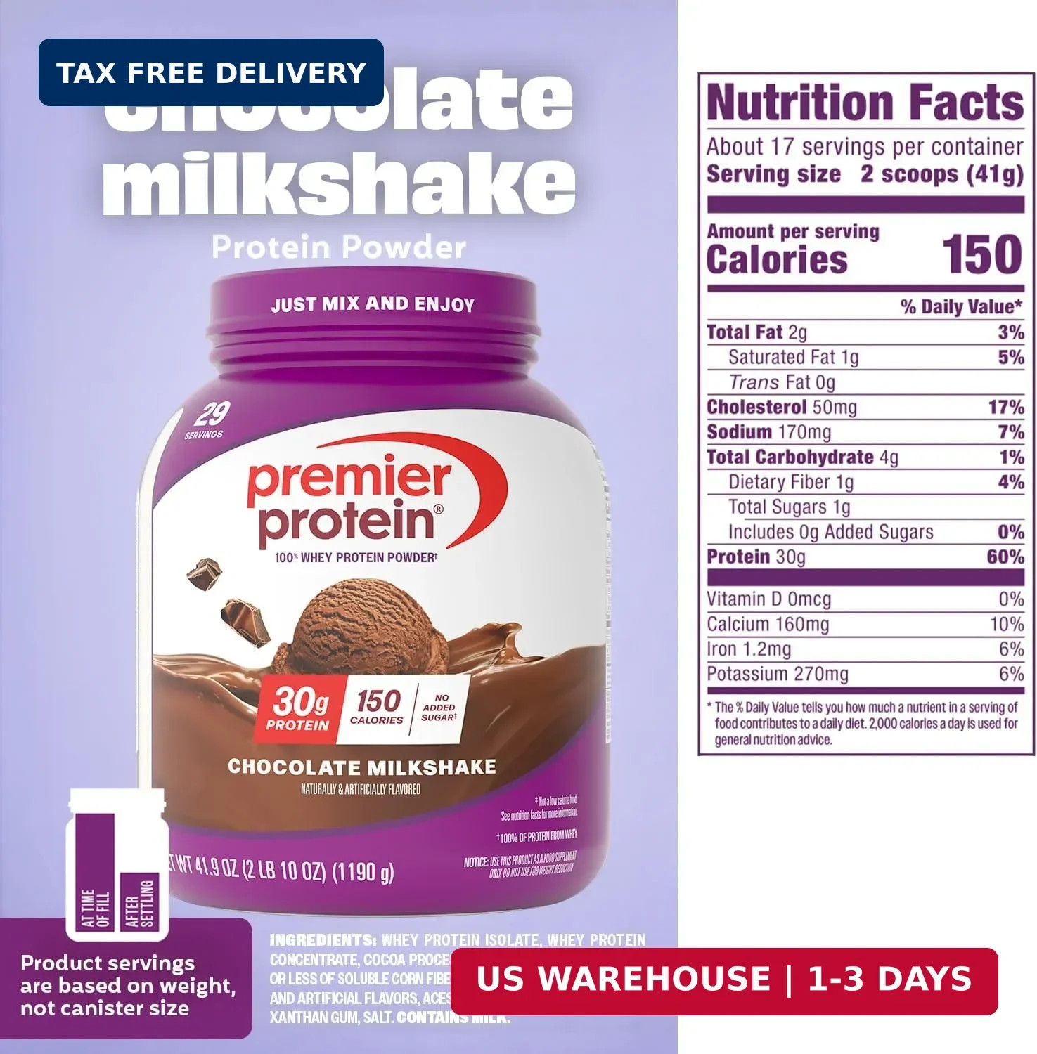 Premier Protein 30g High Protein Powder, 100% Whey, Chocolate, 17 Servings | No
