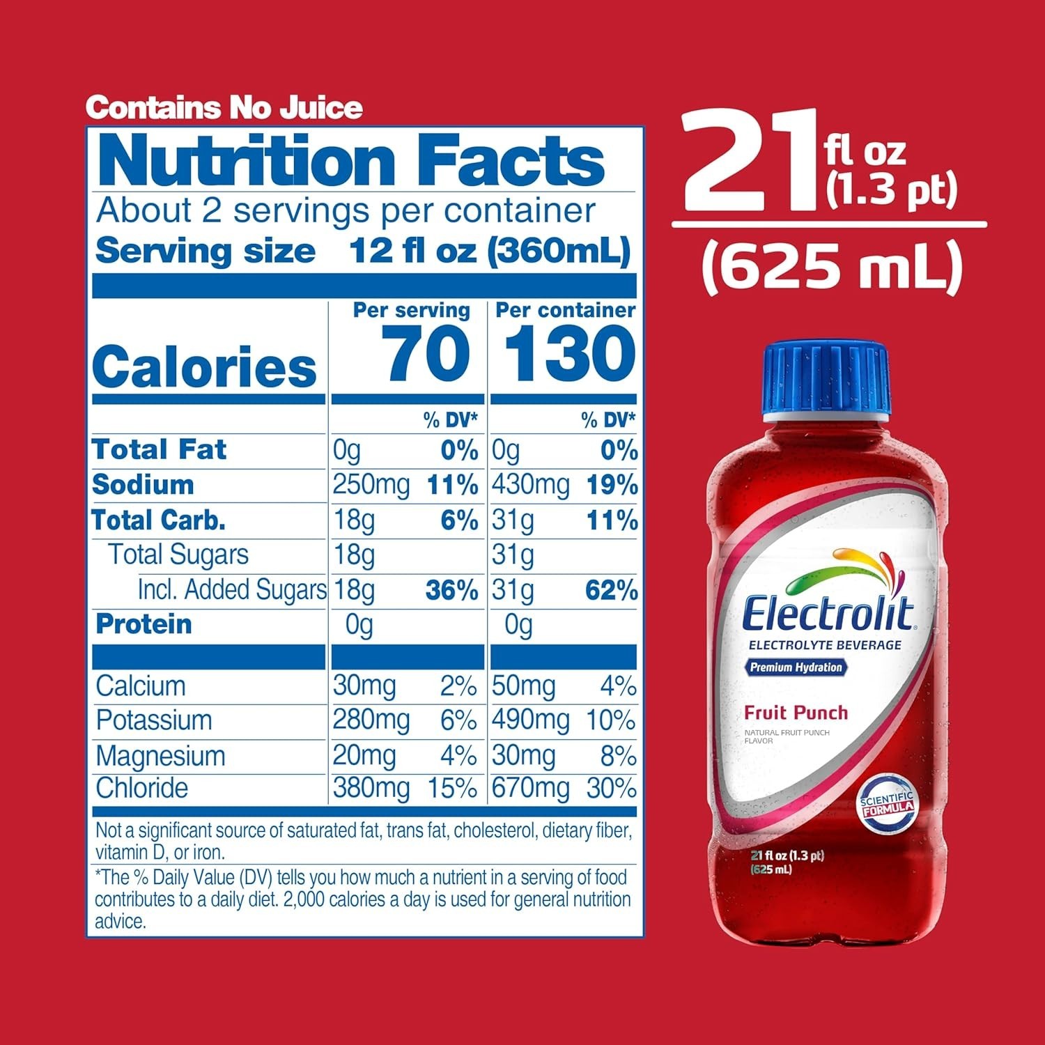 Refreshing Electrolyte Drink in Fruit Punch – 12 Bottles of 21 Fl Oz, Sugar Free