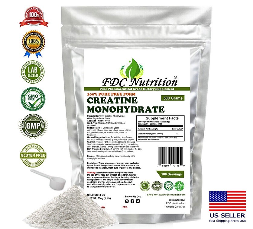 Creatine Monohydrate 500g (18OZ) , Micronized Pure Powder 100Serving