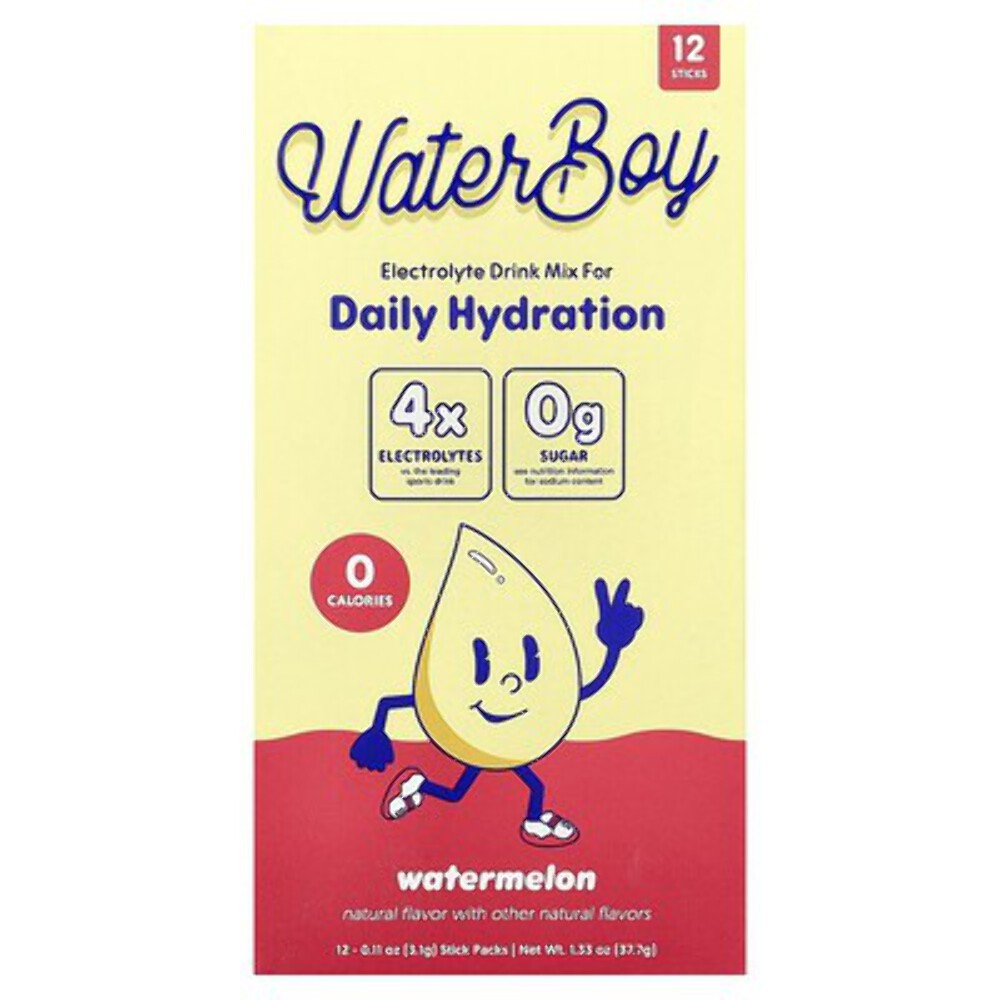 3x Waterboy, Daily Hydration, Electrolyte Drink Mix, Watermelon, 12 Stick Packs
