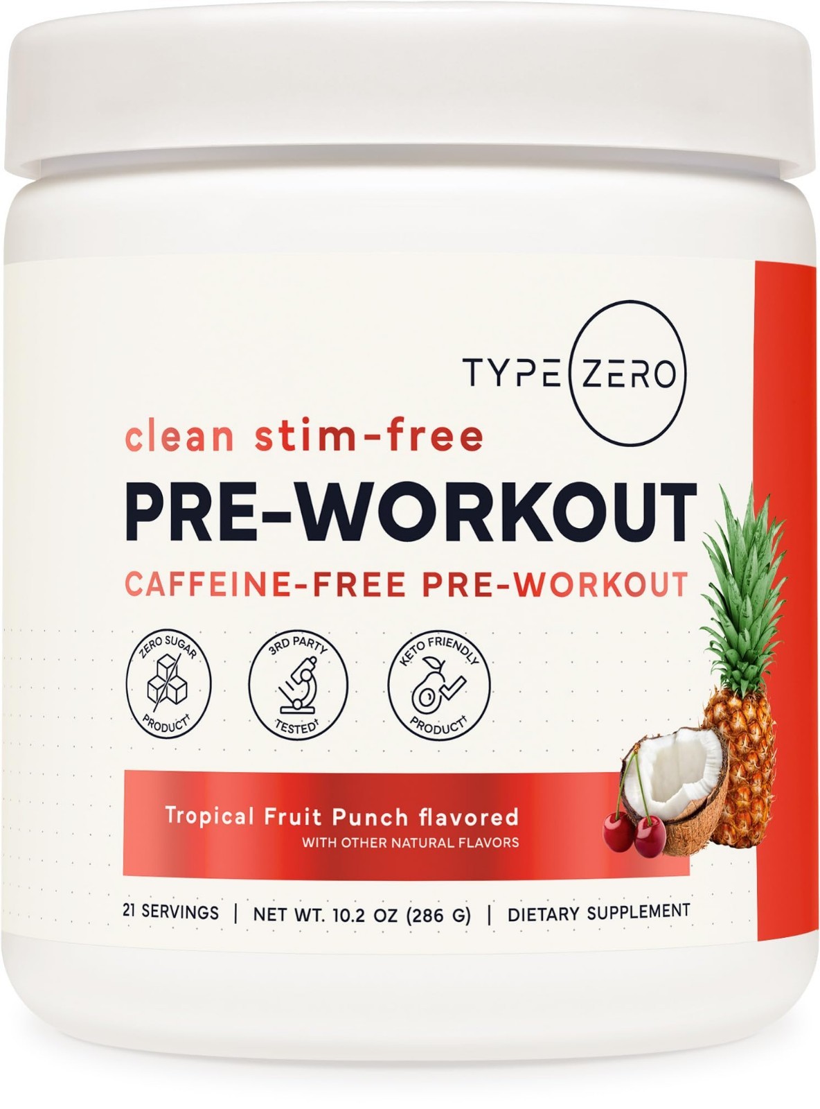 Stim Free Pre Workout Powder – Tropical Fruit Punch, 21 Servings, Nitric Oxide B
