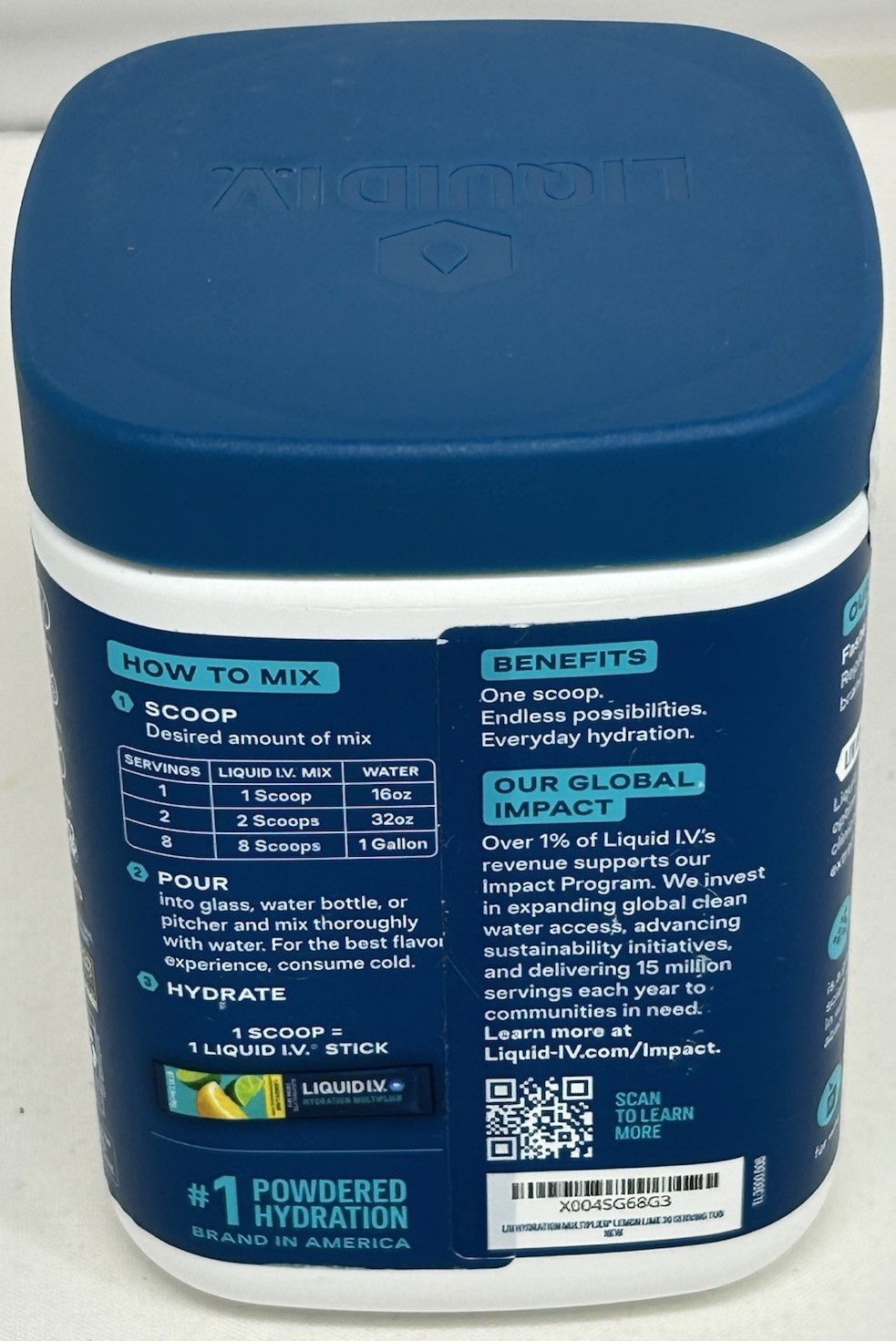 Liquid I.V. Hydration Multiplier Lemon Lime Powder, 30 Servings Vegan 16.93 oz